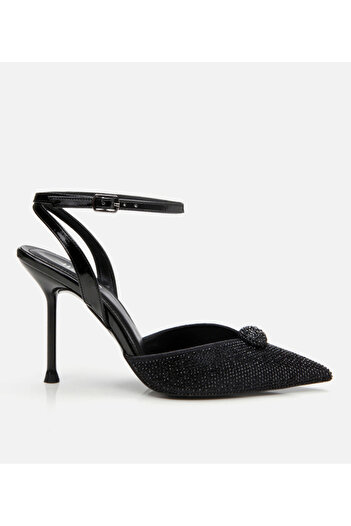 Hotiç Women's Black Stone Evening Dress Stiletto