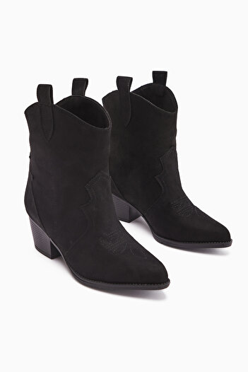 Limoya Γυναικείες μπότες Joo Black Suede με μυτερή μύτη με κέντημα Western, Γυναικεία μποτάκια