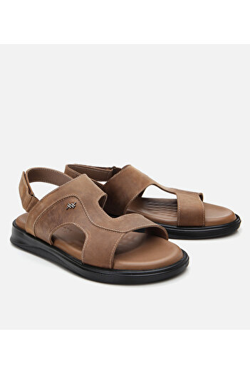 Hotiç Men's Leather Beige Light Sole Adjustable Sandals