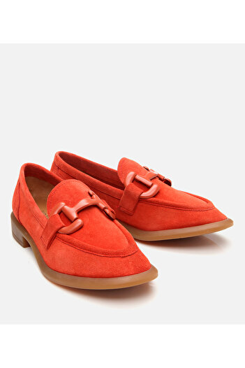 Hotiç Women's Suede Leather Orange Flexible Sole Casual Loafer