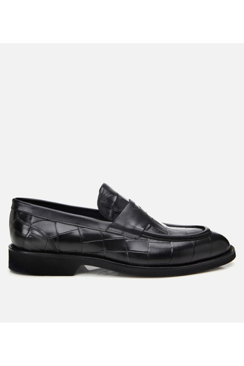 Hotiç Genuine Leather Black Men's Crocodile Pattern Loafer