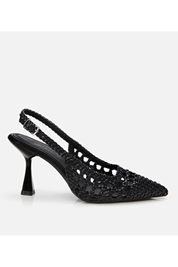 Hotiç Women's Black Knitted Detailed Open Back Stiletto