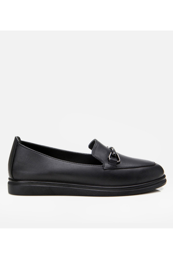 Hotiç Genuine Leather Black Women's Buckle Loafer