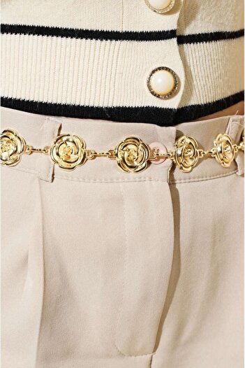 MODAM HİFA Flower Figured Chain Belt Women's Belt Dress Belt Waist Belt Body Belt Shirt Belt