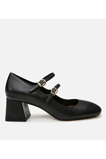 Hotiç Women's Leather Mary Jane Black Thick Heel