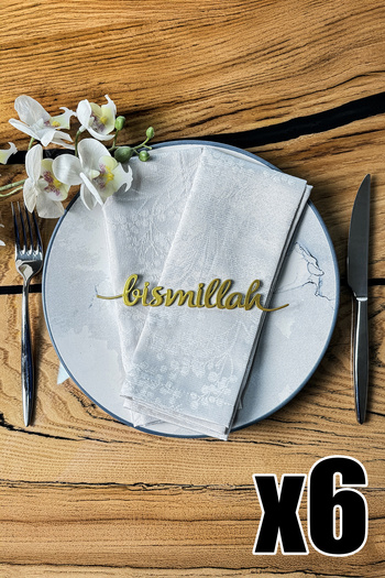 iwa concept 6'lı Bismillah Yazılı Metal Peçete Süsü - Ev Sofra Dekoru