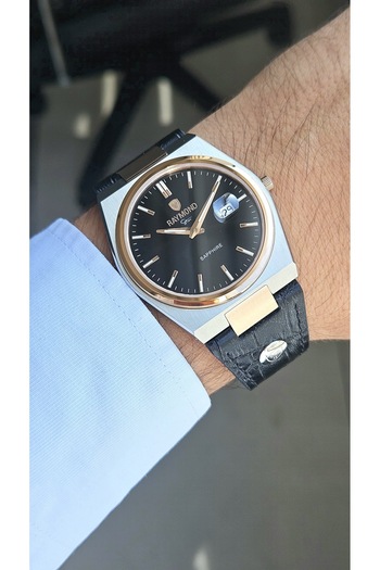 Raymond Rym-633061 Slim Classic Men's Watch - Sapphire Glass - Leather Strap - Steel Case - 2 Years Warranty Ipr-Bk