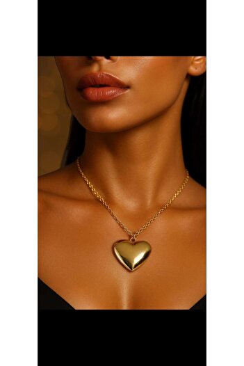 NKIE JEWELS Space 3149 Steel Glossy Necklace- Color Chain Heart of Love Way Necklace Pendant Gold