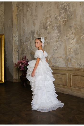 Kids Girl's Girl's Plug-Out Tie Floor-Layered Evening Dress Gradment, Special Day Evening Dress