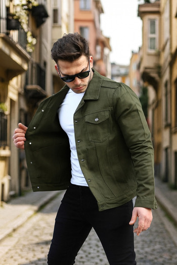Pobudo Khaki Color Men's Denim Jacket