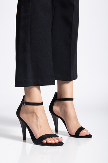 LİLLA Women's High Heeled Black Suede Evening Dress Shoes