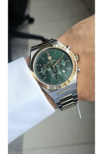 Raymond Rym-81051 Men's Lux Crono Watch - Steel Case and Strap - Sapphire Glass - 2 Years Warranty Ipg-Green