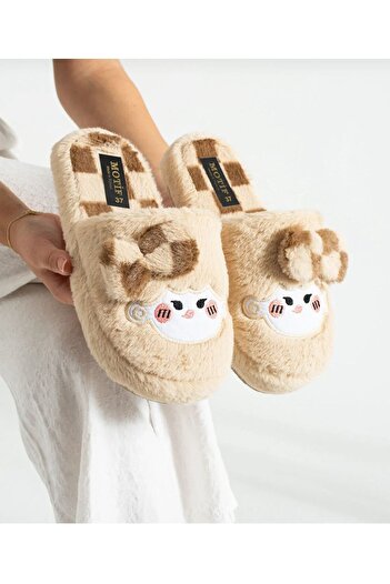 STOCON Bow Tie Plush Winter Women's Slippers Dowry Slippers Bundle Slippers Stc1172