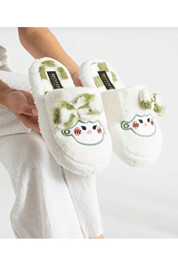 STOCON Bow Tie Plush Winter Women's Slippers Dowry Slippers Bundle Slippers Stc1172