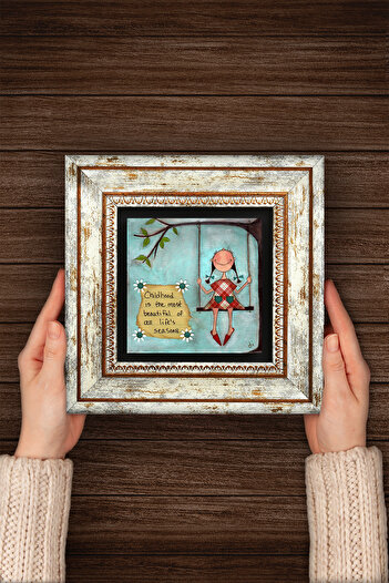 Pinecone Happy Girl Framed Stone Wall Painting – Decorative Modern Art, Home and Office Decor | T1-391 |