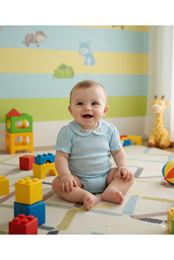 VipBT Bebe Yaka Nakış Detaylı Premium Bebek Tulumu - Yumuşacık %100 Pamuk