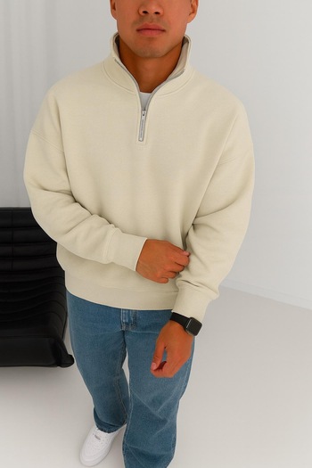 İLKCET MODA Φούτερ Unisex με φερμουάρ σε ανοιχτό μπεζ χρώμα
