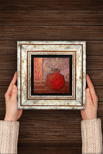 Pinecone Pomegranate Framed Stone Wall Painting – Decorative Modern Art, Home and Office Decor | T1-49 |