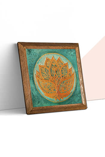 Pinecone Lotus Flower Stone Wall Painting with Wooden Frame – 25X25 cm Decorative Home and Office Decor | W1-189 |