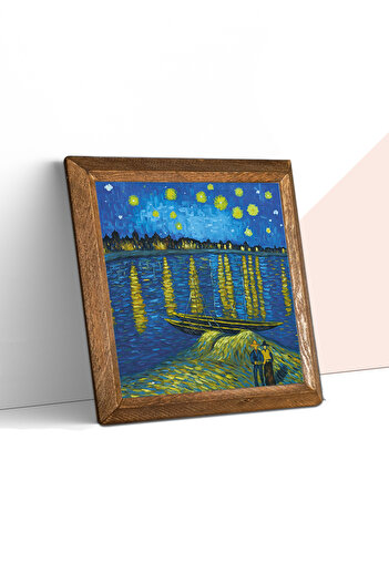 Pinecone Vincent Van Gogh a Starry Night on the River Rhine Stone Wall Painting with Wooden Frame | W1-293 |