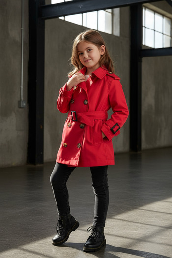 HÇ Hülya Çelik KİDSWEAR 2018 Children's Trench Coat Red