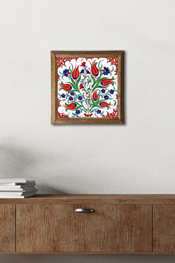 Pinecone Tile Art Tulip Stone Wall Painting with Wooden Frame – 25X25 cm Decorative Home and Office Decor | W1-186 |