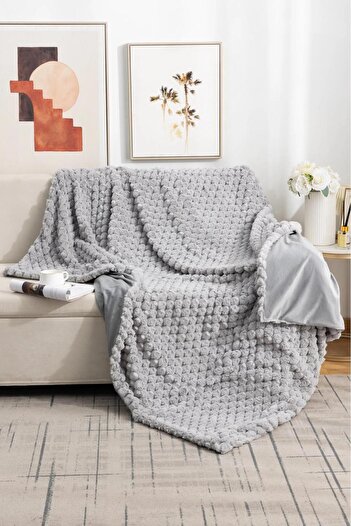 DECORA CASA HOME COLLECTİON Plush Sofa Throw Fluffy Sofa Cover Double-Sided Rabbit Plush Honeycomb Tv Blanket 150X100 cm