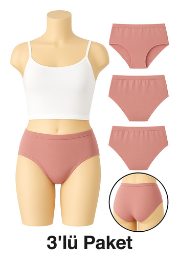 HS İÇ GİYİM 3-Pack Daily Women's High Waist Recovery Bato Panties – Dusty Rose, Ultra Soft Cotton Fabric