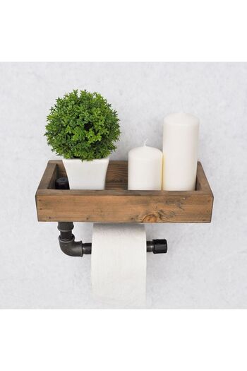 Homelux Raft cu suport Edie, 28x14x16 cm, nuc/negru, suport metal, raft lemn molid