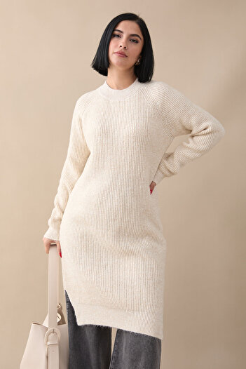 InStyle Glitter Ribbed Ecru Tunic