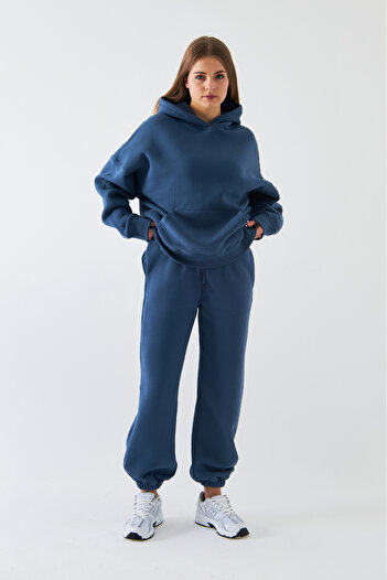 The Champ Clothing Σετ αθλητικής φόρμας Oversize Unisex Marine – Basic, 3-κλωνος φλις με ανάλαφρη επένδυση, μπλούζα με κουκούλα, ελαστικό κάτω μέρος