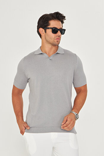 EDITION MAN Gray Thin Summer Soft Cotton Polo Neck Knitwear Tshirt Ee100511769