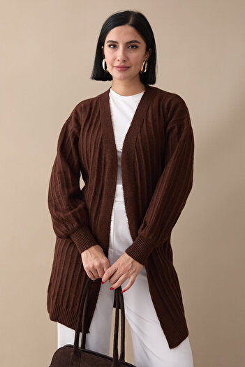 InStyle Bitter Brown Plush Corded Knitwear Cardigan