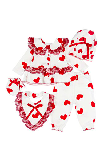 RCB Set 5 piese pentru Nou Nascuti fetite, Model cu Dantela
