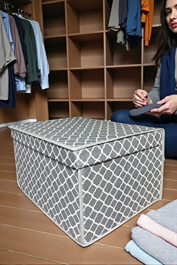 VAYBE Maxi Multi-Purpose Storage Box, Box, Container, Organizer, Toy Box, Gray Chain Pattern, 40X50X30