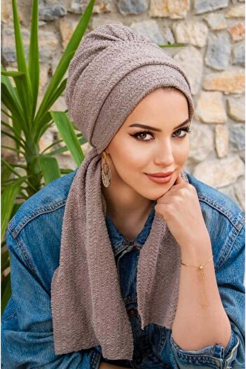 Aişe tesettür Stone Color Pleated Scarf Bonnet