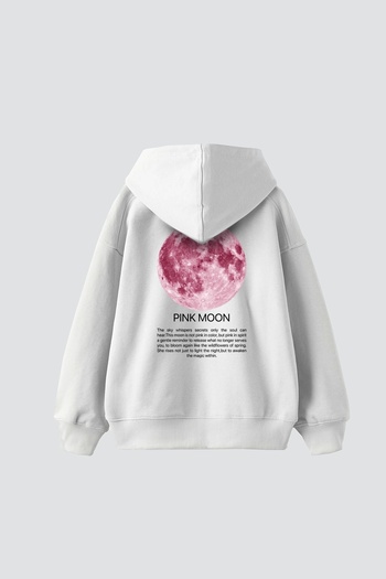 Sekizbiraltı Λευκό φούτερ με στάμπα Pink Moon Oversize Unisex