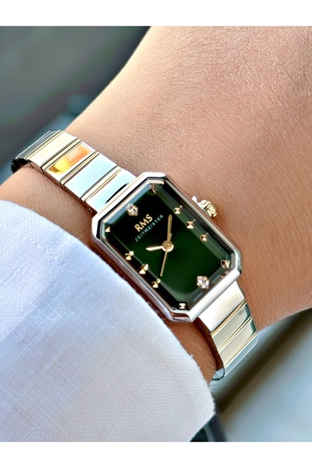 Romanson Special Design Steel Band Steel Case Silver-Green Color Women Wristwatch 2050.06Mr