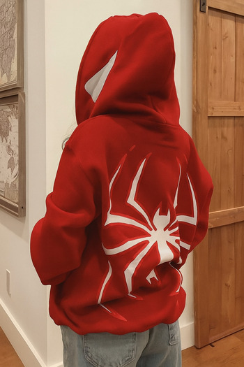 CLASSY.MODA Unisex 3 Thread Kangaroo Pocket Hooded Sweatshirt Custom Spider Printed Comfortable Casual Style