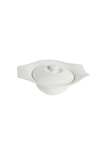 SQUALO Porcelain Bowl with Handle and Lid, Elegant and Modern Design - White 32x25.7x12.8 cm