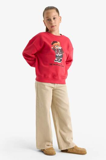 DeFacto Girl's Oversize Wide Fit Crew Neck Printed Sweatshirt E7841A825Au