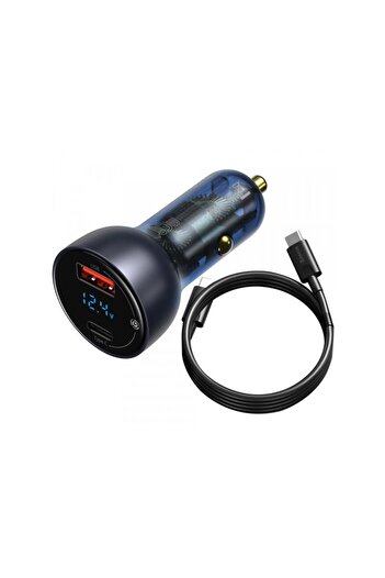 Baseus Car Charger With USB-C Cable Digital Display 65W 5A 1 x USB-A - 1 x USB-C Black TZCCKX