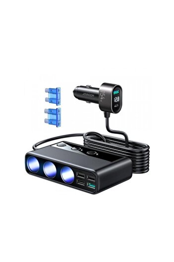 Joyroom Car Charger JR-CL06 154W 3A 1 x USB-C - 4 x Cigarette Lighter Extension - 4 x USB-A Black JYR