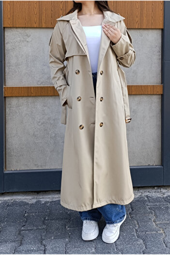 siyalife Classic Trench Coat with Wind Flaps, Pockets, Belt and Buttons
