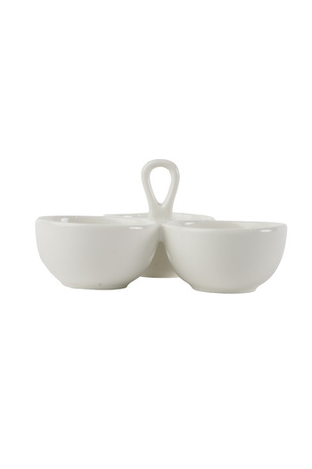 SQUALO 3-Compartment White Porcelain Bowl - 7.3x16.5x16.5