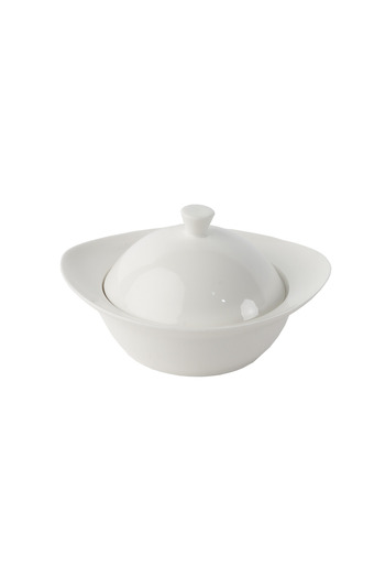 SQUALO Round Porcelain Bowl with Lid and Elegant Handle in Modern Design - White 16.5x16.5x9 cm