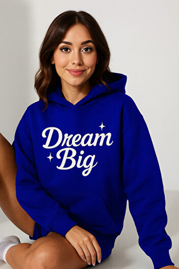 CLASSY.MODA Дамска суитшърт с качулка, кенгуру джобове и надпис „Dream Big“ отпред за ежедневен стил и удобство