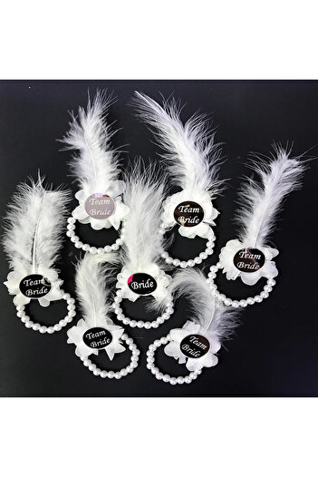 TTT Bride's wrist bracelet with pearls, silver plexiglass, white otrichis, set of 7