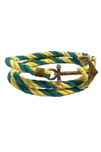 Zamo Men's Bracelet, Zamo, Nautica, KJP, Copper Anchor Clasp, Yellow and Green Cord