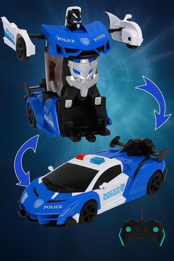 hak-iş oyuncak Şarjlı Uzaktan Kumandalı Dönüşen Polis Araba & Robot Oyuncak – 2’si 1 Arada